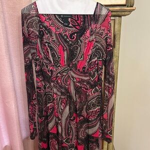 INC International Concepts Women's Long Sleeve Paisley Dress - Pink and Black